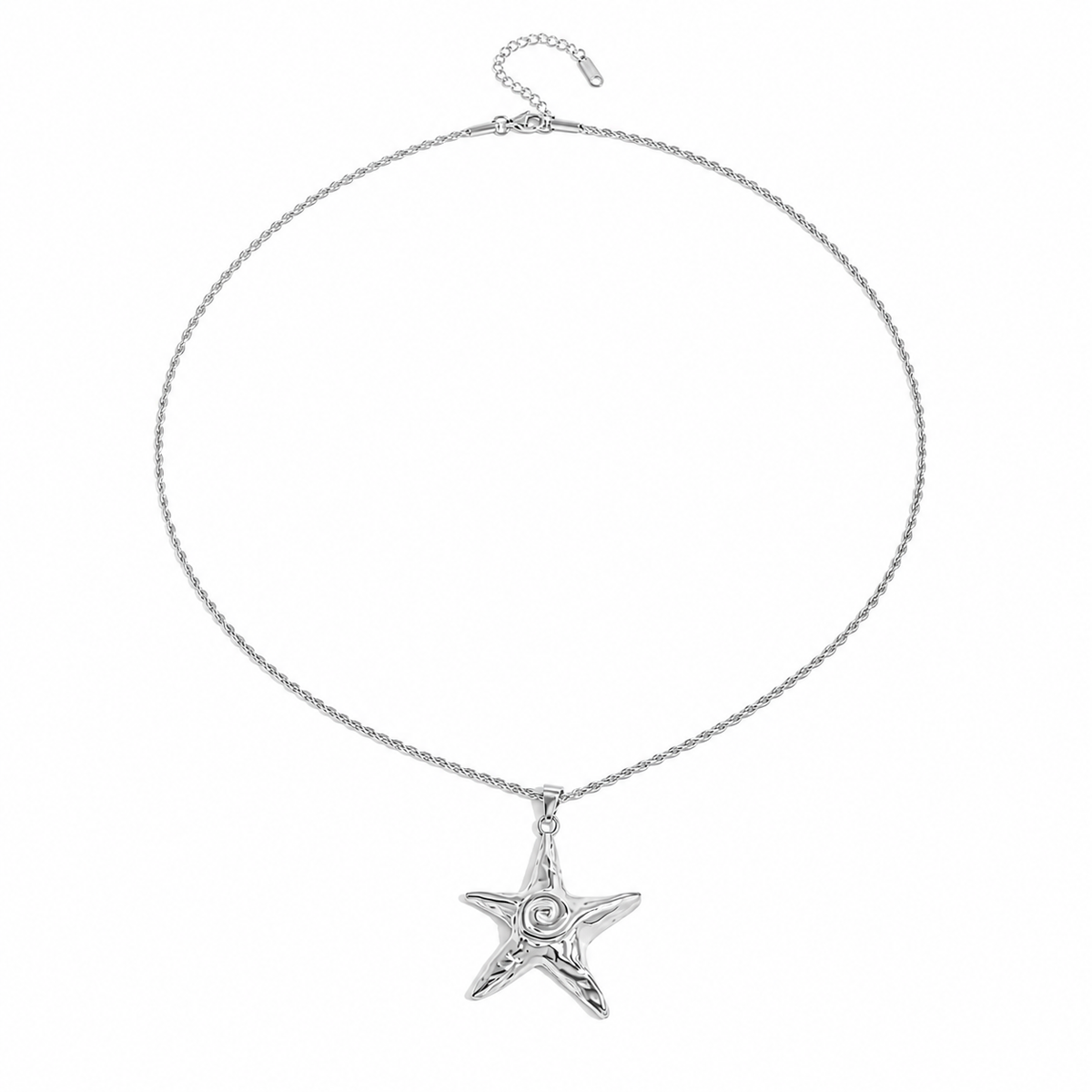 Silver Star Fish Rope Chain Necklace