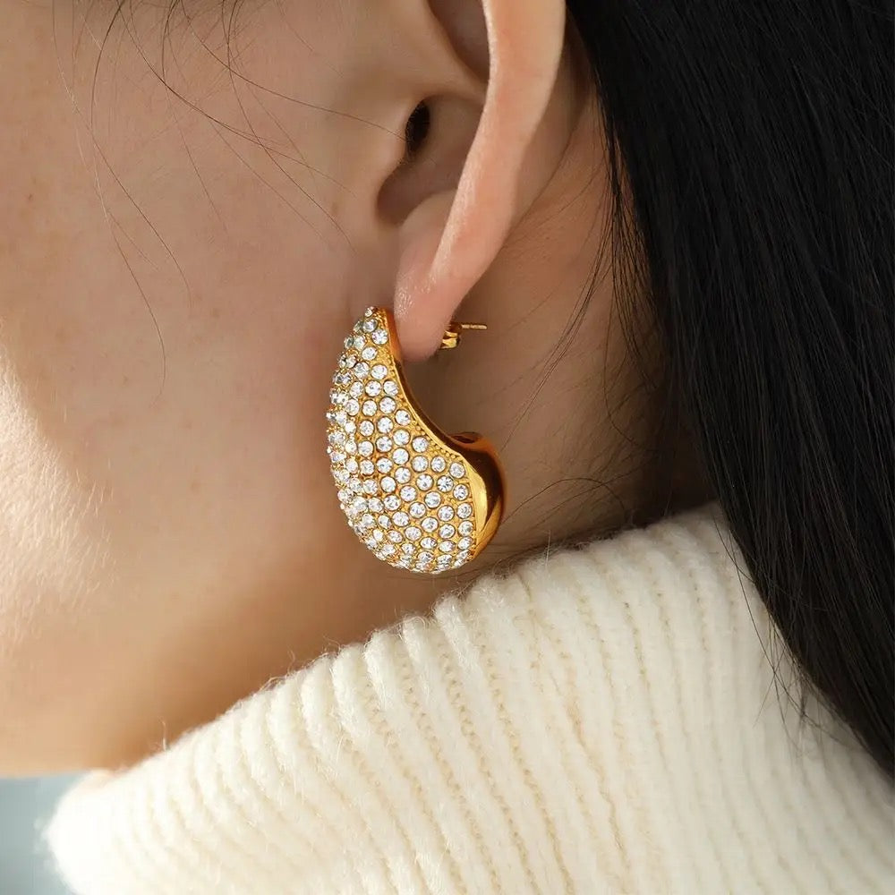 18K Inlaid Water Droplet Earrings