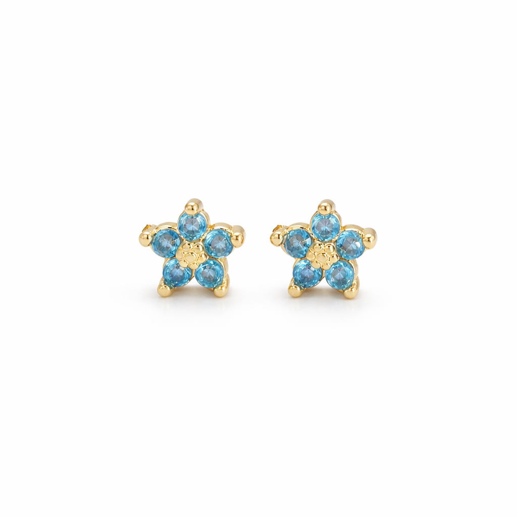 14K Aqua Flower Mini Studs