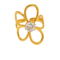 18K Flower CZ Wrap Ring Adjustable