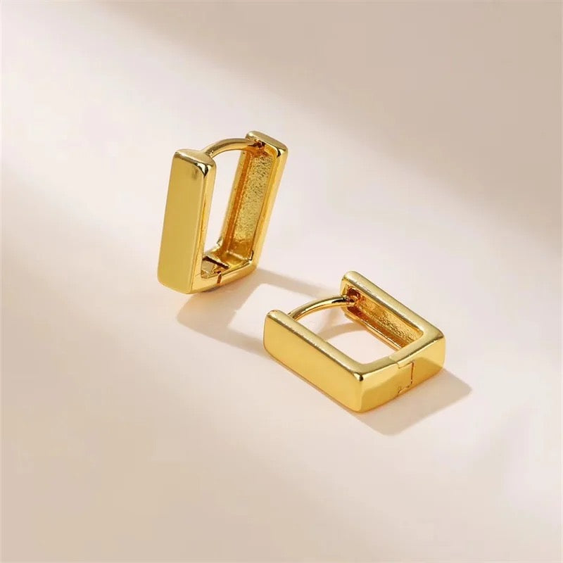 18K Gold Filled Geometric Square Huggie Hoop Earrings, Gold