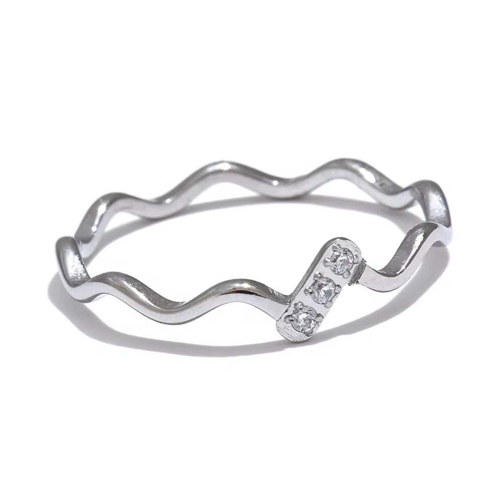 Silver Dainty Wave CZ Ring