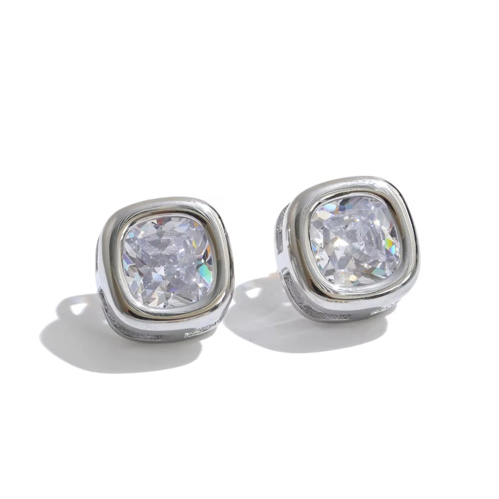 Silver Square Bezel Studs