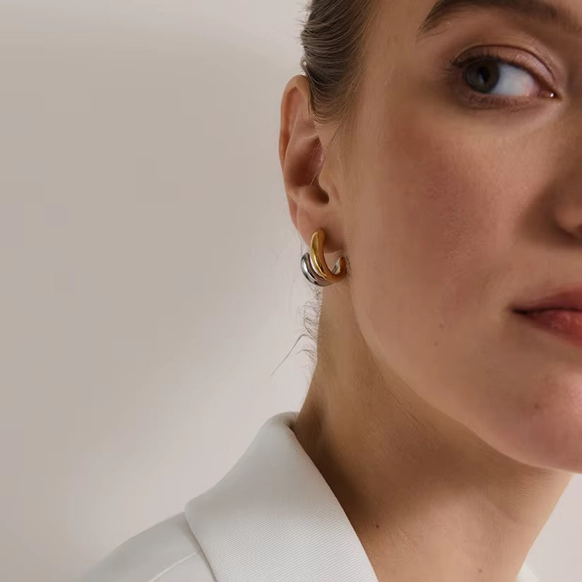 Two Two Layered C Hoop Earrings