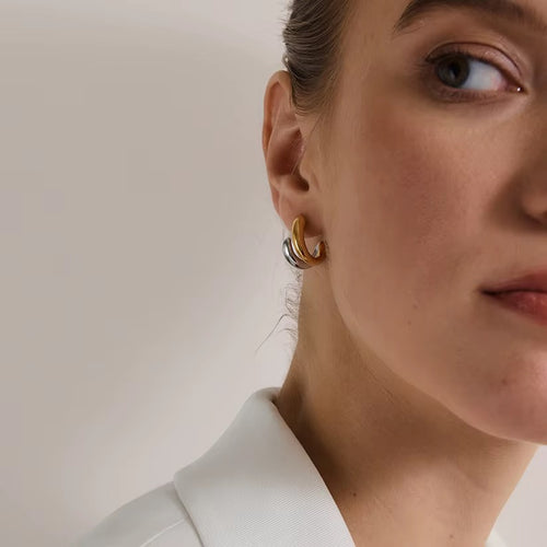 Two Two Layered C Hoop Earrings
