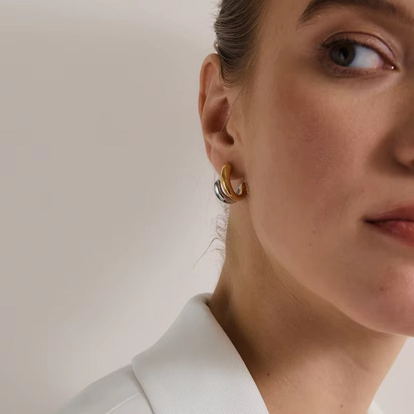 Two Tone Layered C Hoop Earrings