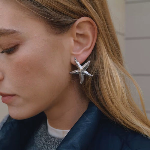 Silver Star Fish Statement Earrings