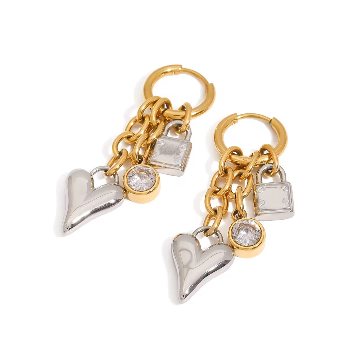 18K Two Tone Charmed Hoop Dangles