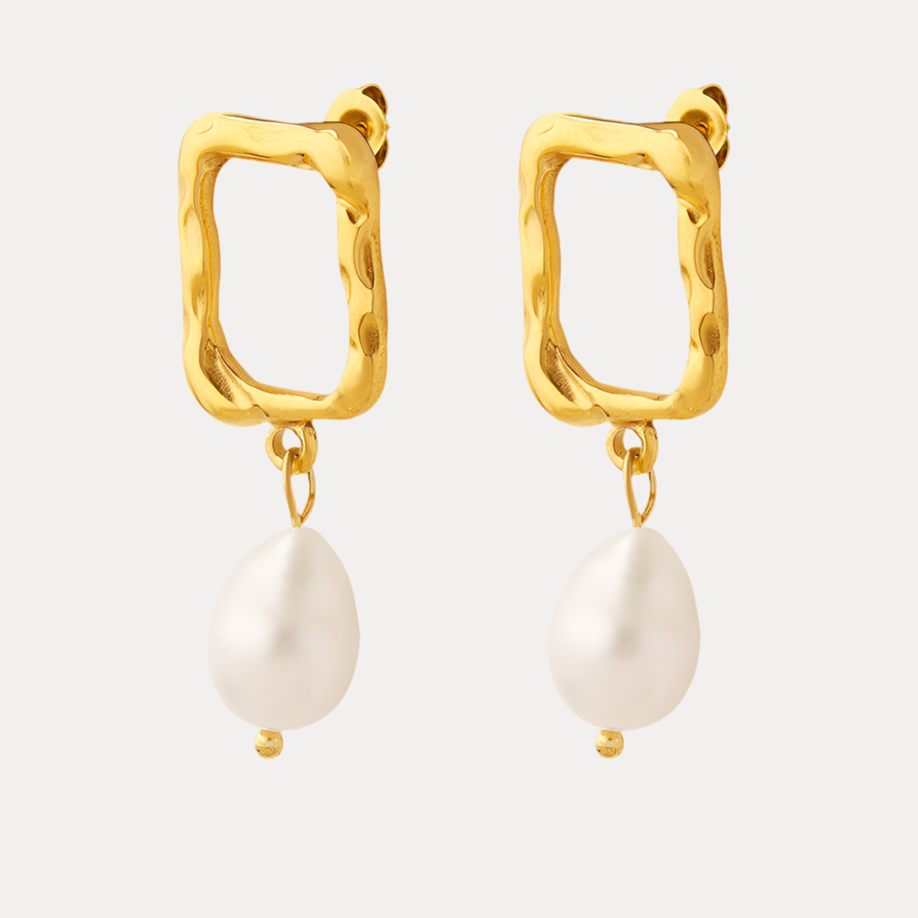 Rectangular Freshwater Pearl Drops in 18K Gold-Plating or Silver