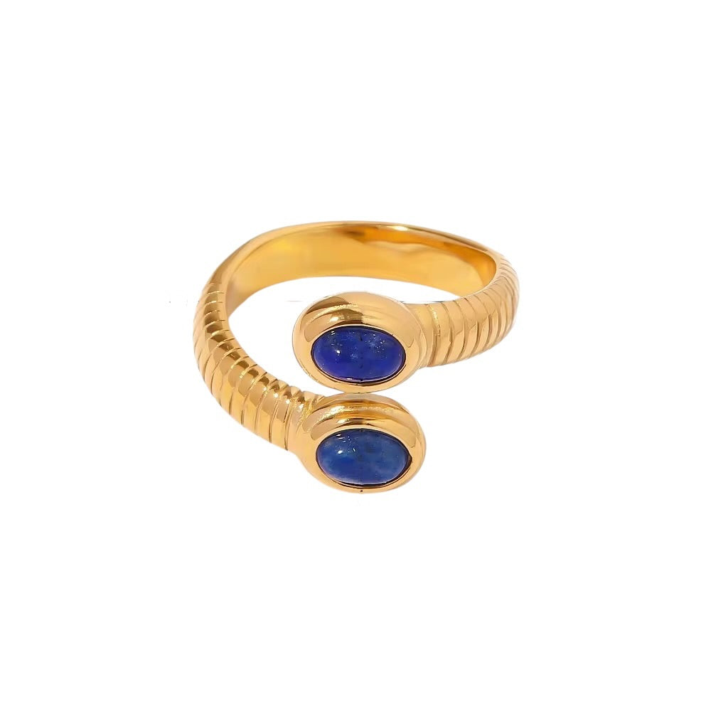 18K Lapiz Stone Adjustable Ring