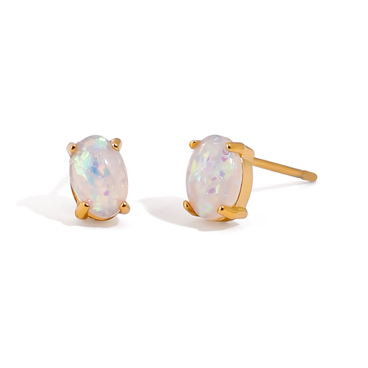 18K White Opal Studs