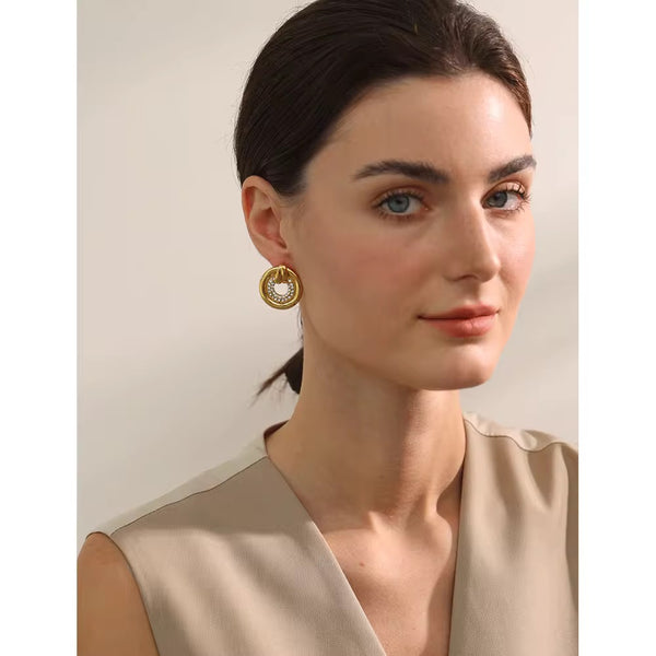 18K Vintage Round CZ Statement Earrings