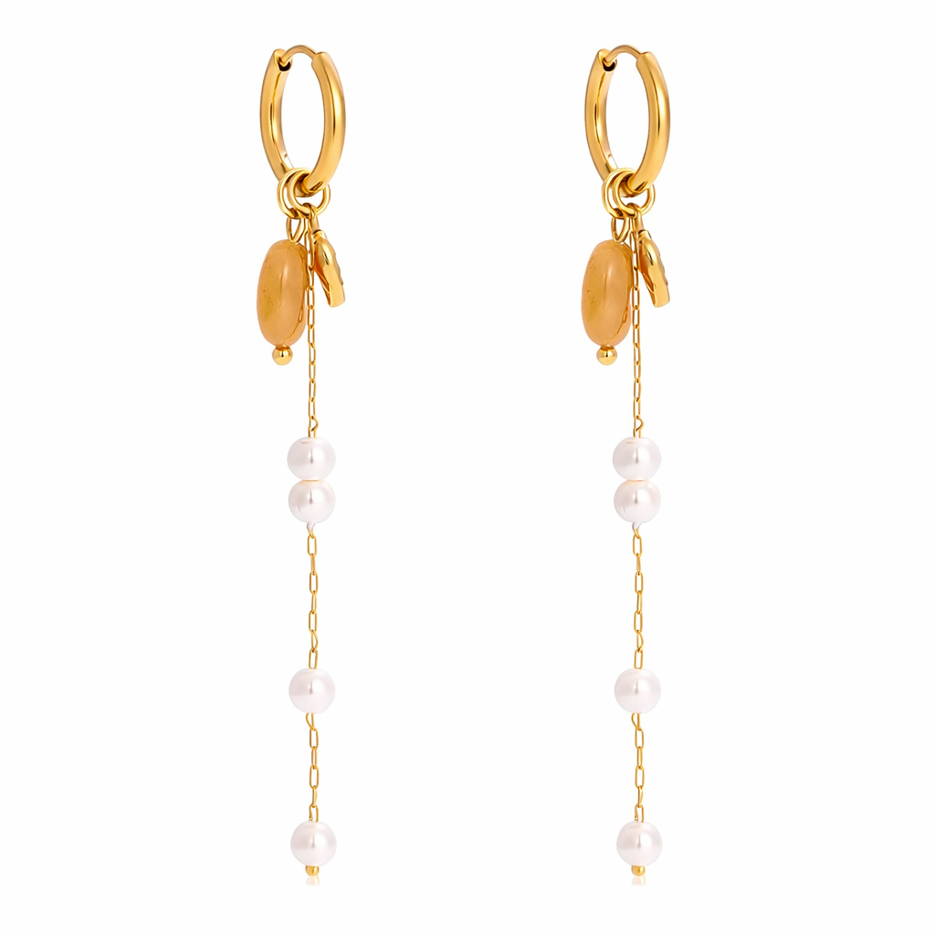 18K Dainty Pearl Chain With Leaf Charms