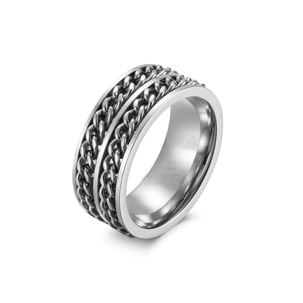 Silver Cuban Lined Ring