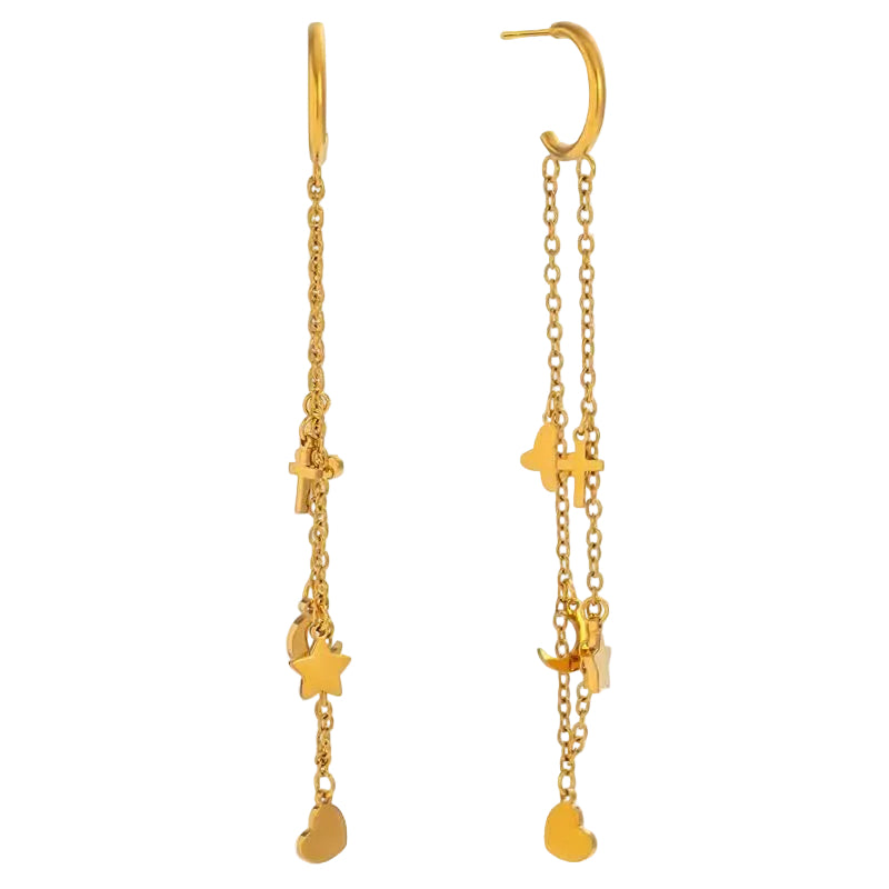18K Dainty C Hoop Cross Dangle Earrings