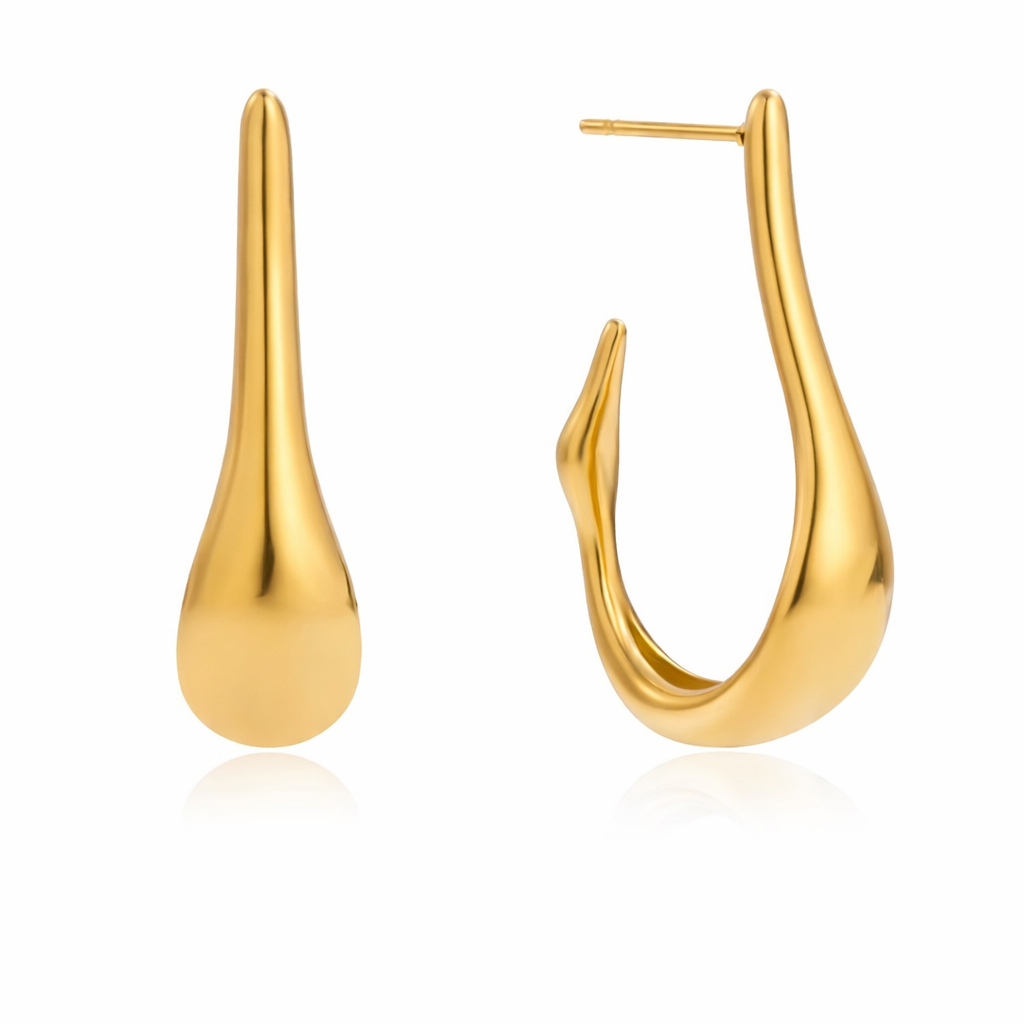 18K J Hook Statement Open Hoops