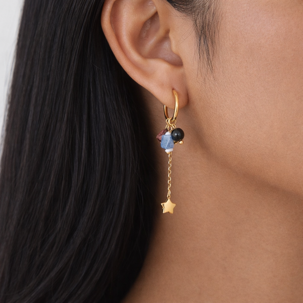 18K Sodalite and Agate Stone Charms Huggies