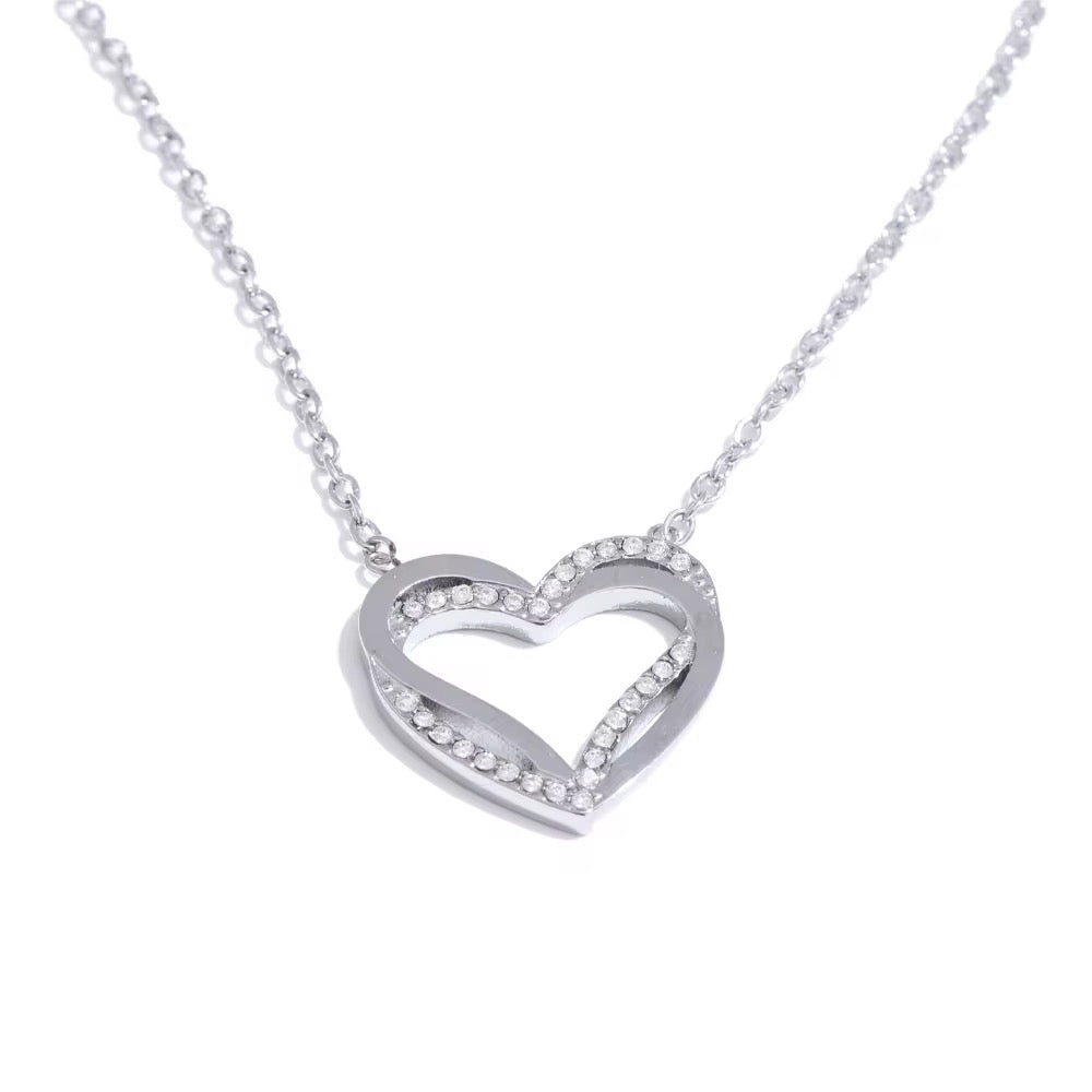 Silver Heart CZ Line Necklace