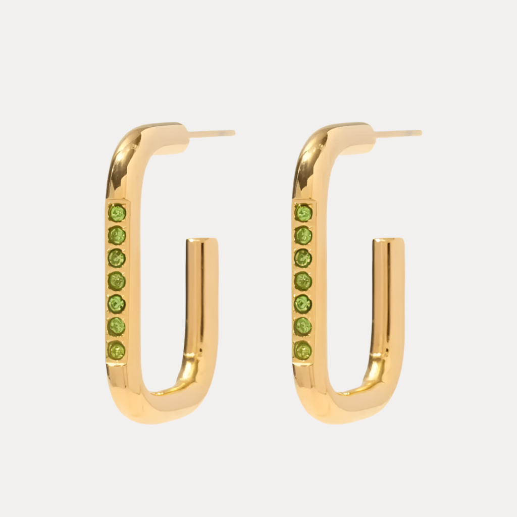 18K Geometric Peridot Open Rectangle Hoops