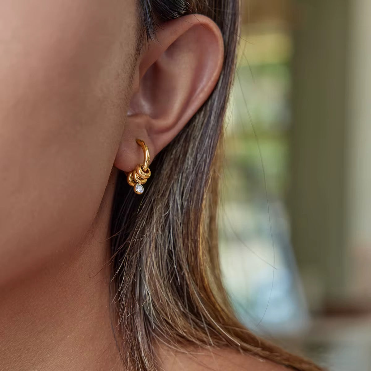 18K Beaded Removable Charms Huggies