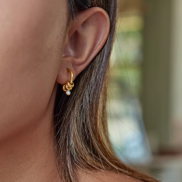 18K Beaded Removable Charms Huggies