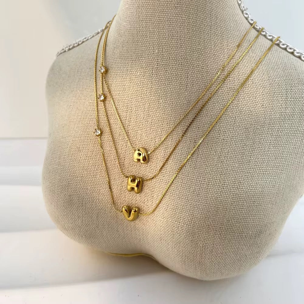 18K Bubble Dainty Initial Necklace