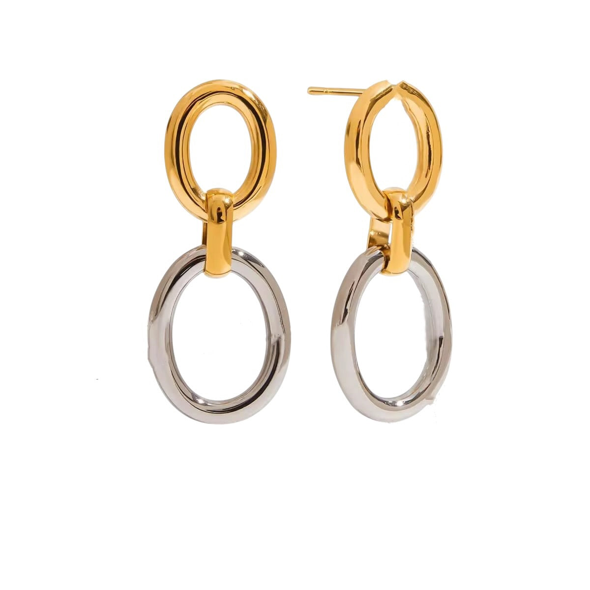 Two Tone Oval Layered Earrings