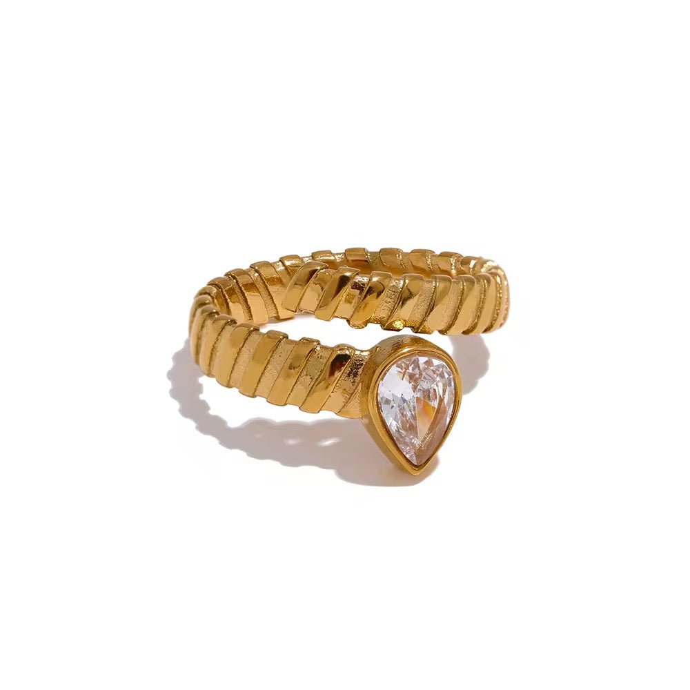 18K Striped Teardrop Open Ring