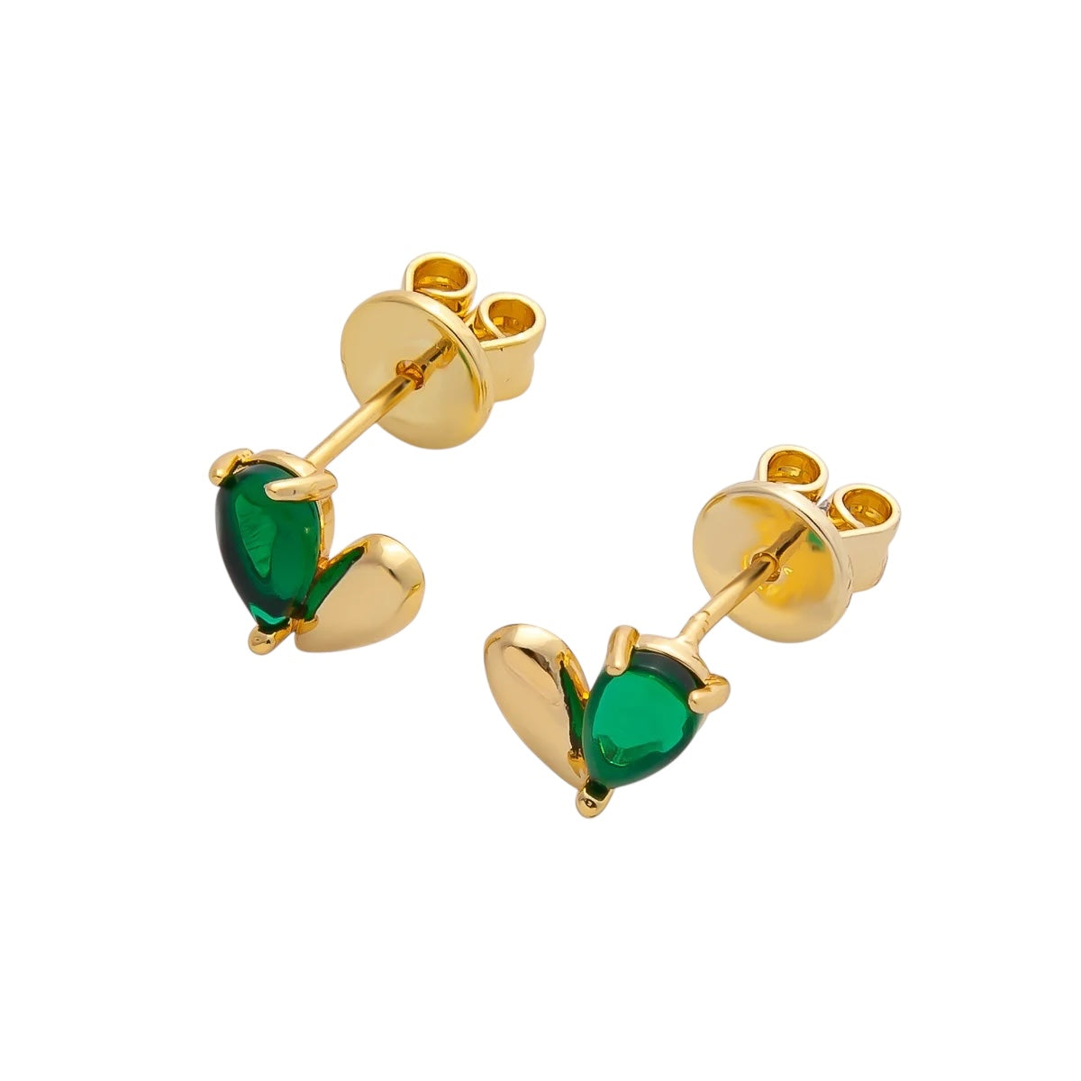 18K Split Heart Emerald Studs