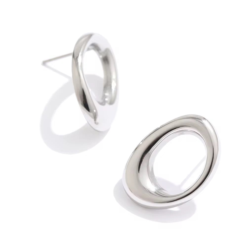 Silver Geometric Circle Statement Studs
