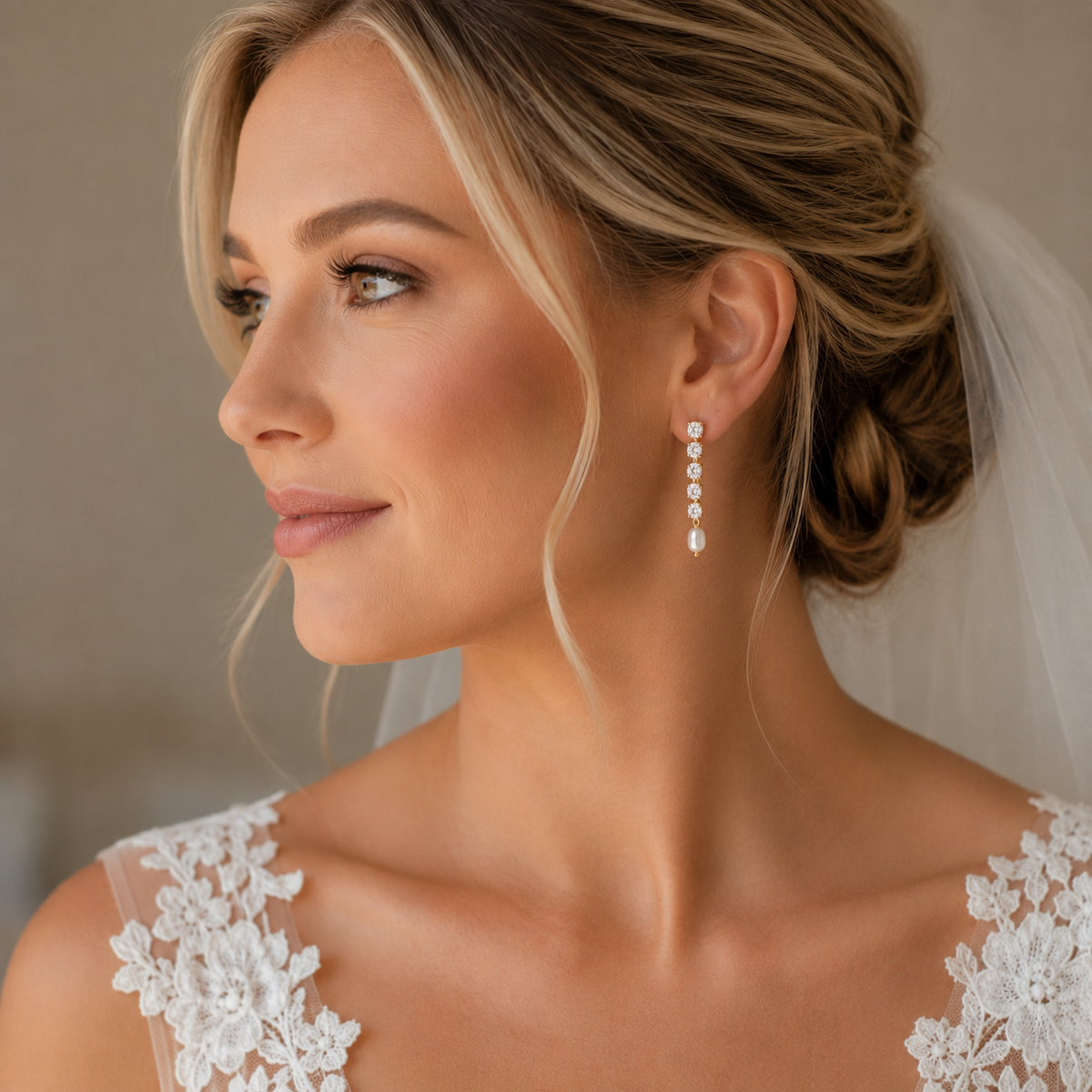 Freshwater Pearl Chain Drops in 18K Gold-Plating with Cubic Zirconia