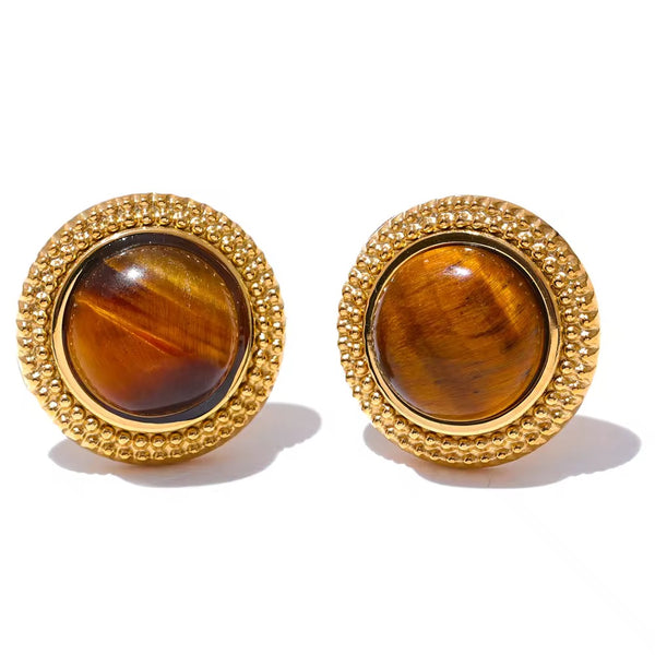18K Vintage Round Stone Mini Studs Earrings