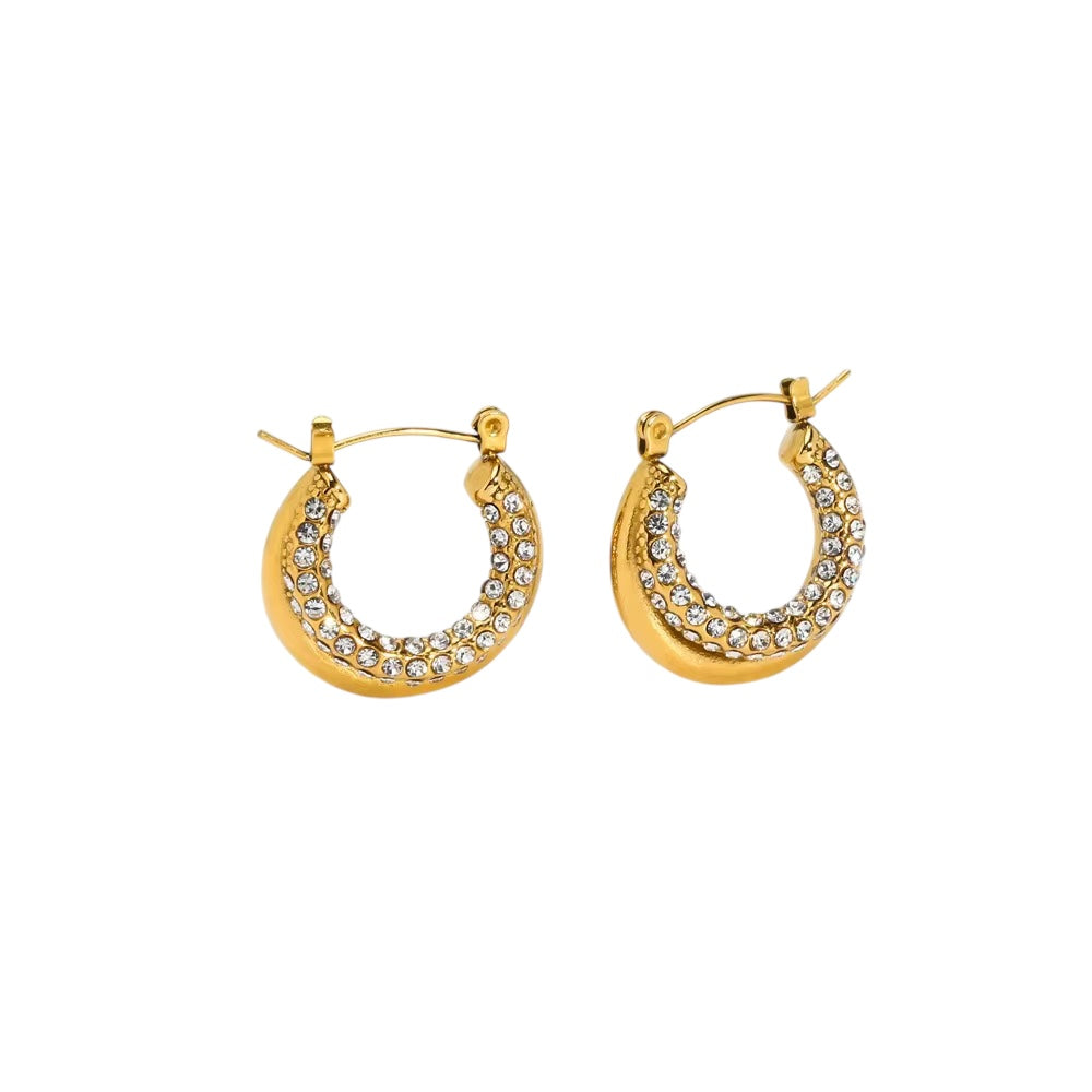 Double Layer Hoops in 18K Gold-Plating with Cubic Zirconia