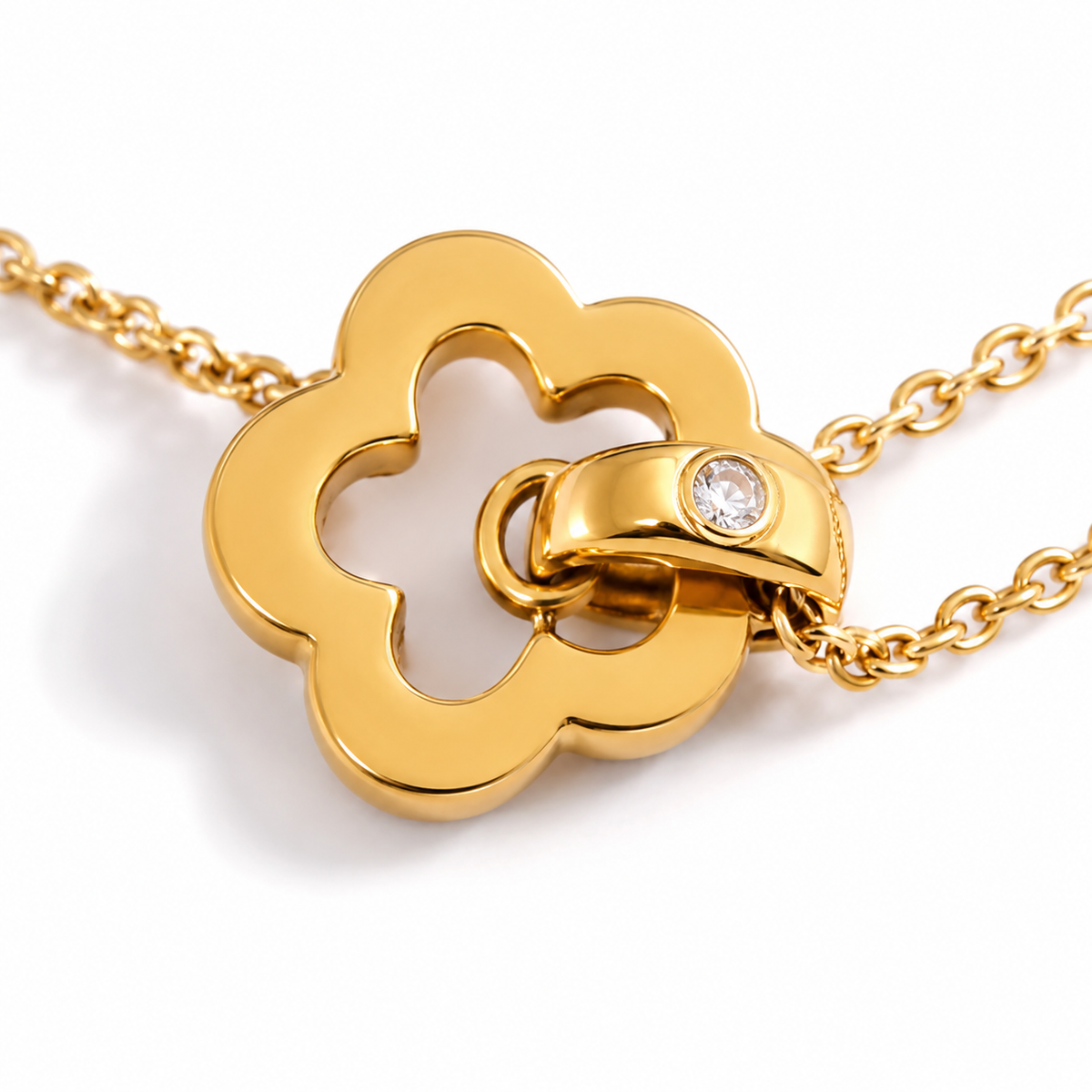 18K Flower CZ Donut Intertwined Necklace
