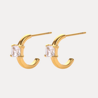 Stone C Hoops in 18K Gold-Plating with Cubic Zirconia