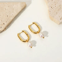 18K Pearl Drop U Earrings