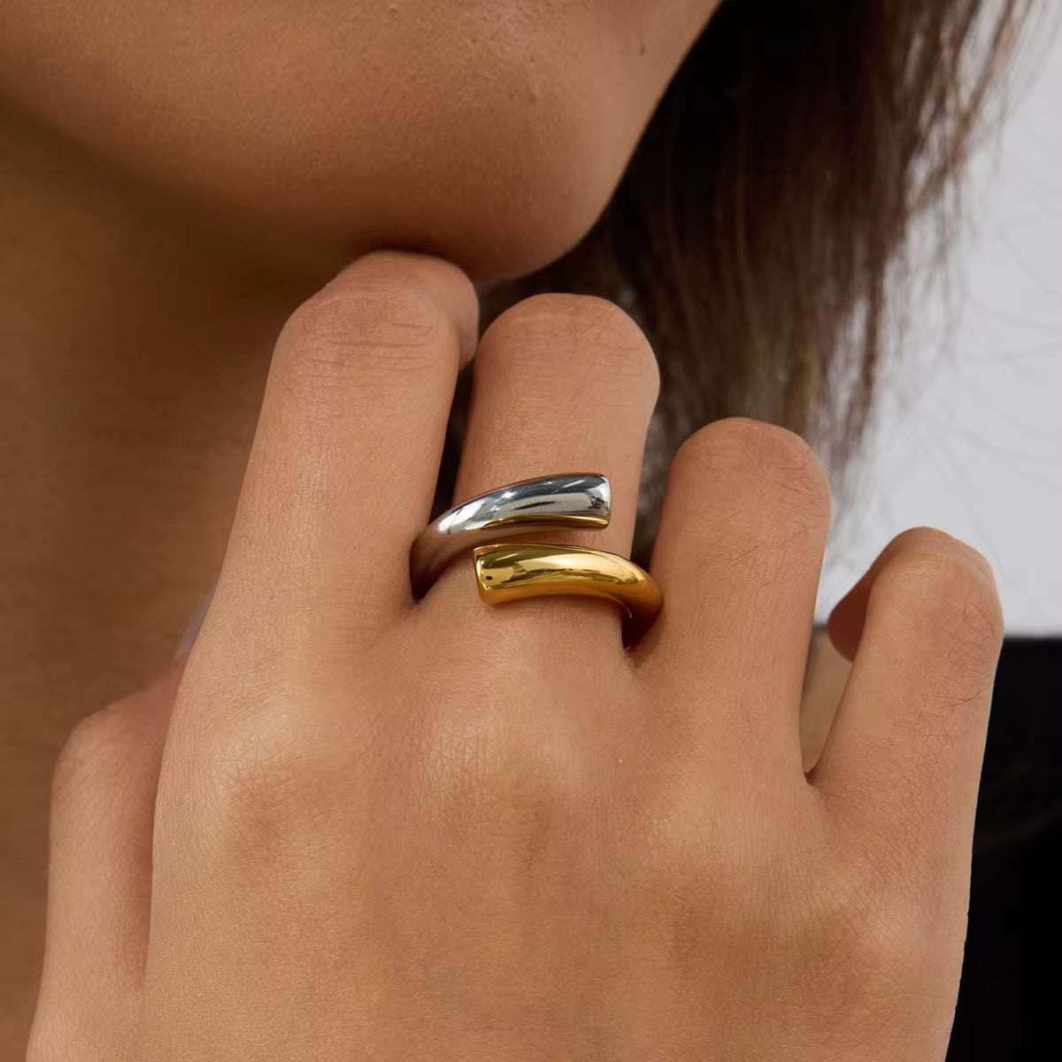 Two Tone Solid Twist Adjustable Ring