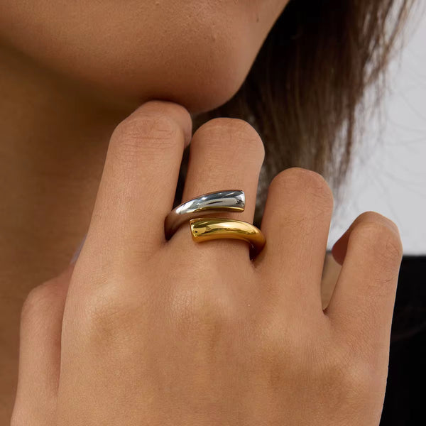 Two Tone Solid Twist Adjustable Ring