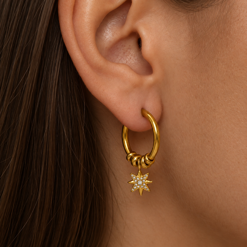 18K Celestial Star Rings Mini Hoops