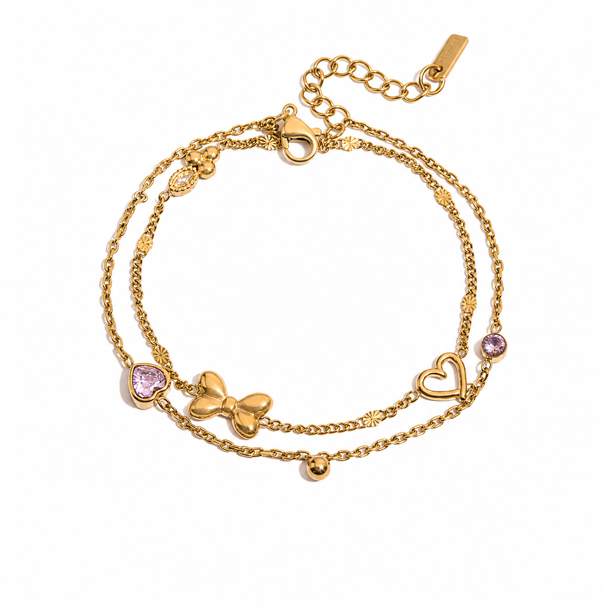 18K Dream Bow and Heart Bracelet