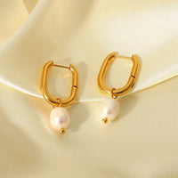 18K Pearl Drop U Earrings