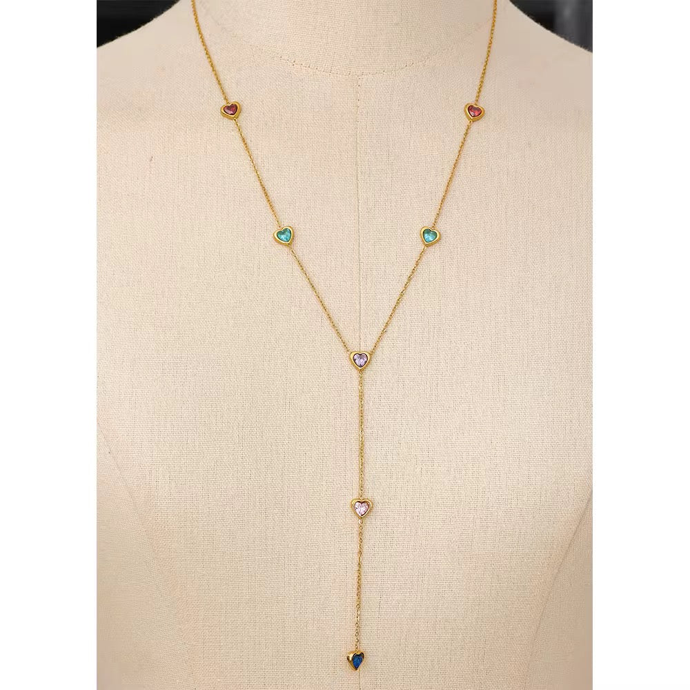 18K Multi Color Heart Long Necklace