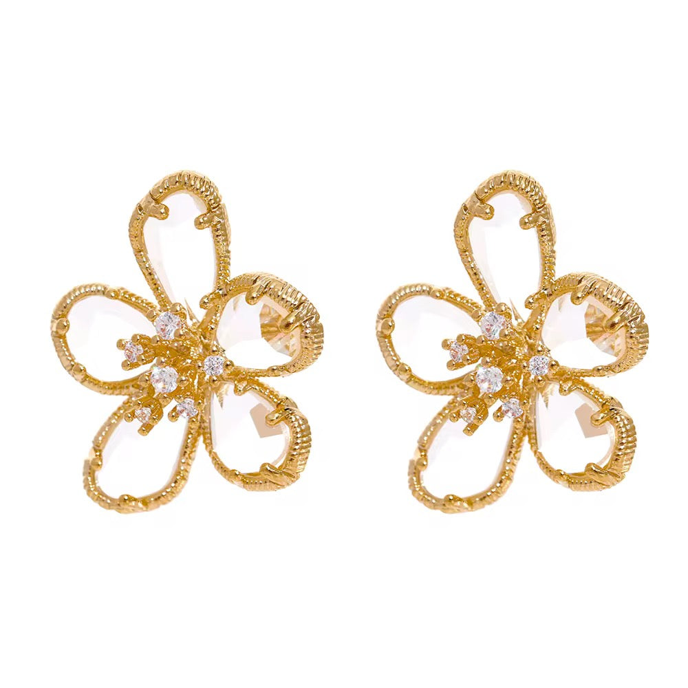 18K CZ Crystal Flower Earrings