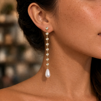 18K Pearl CZ Drop Earrings