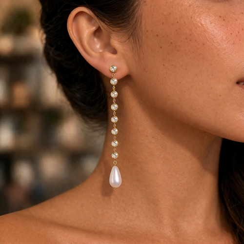 18K Pearl CZ Drop Earrings