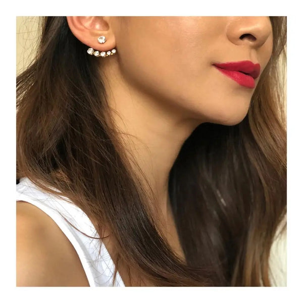 18K CZ Lined Stud Earrings