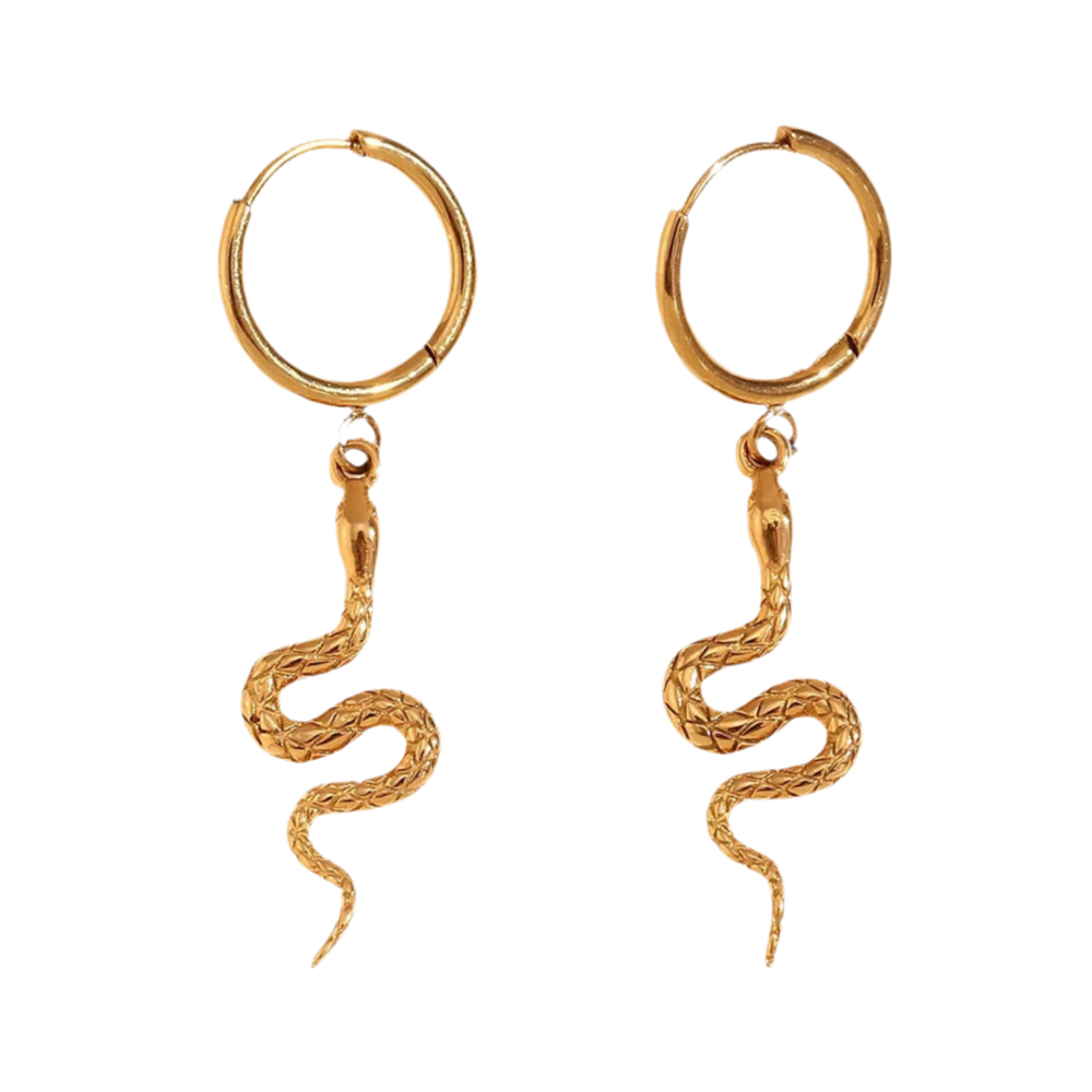 Engraved Snake Drops in 18K Gold-Plating