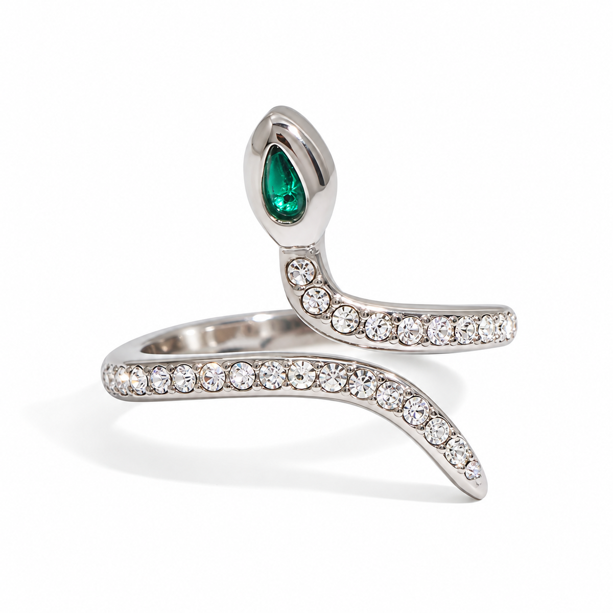 Silver Emerald Eyes Adjustable Ring