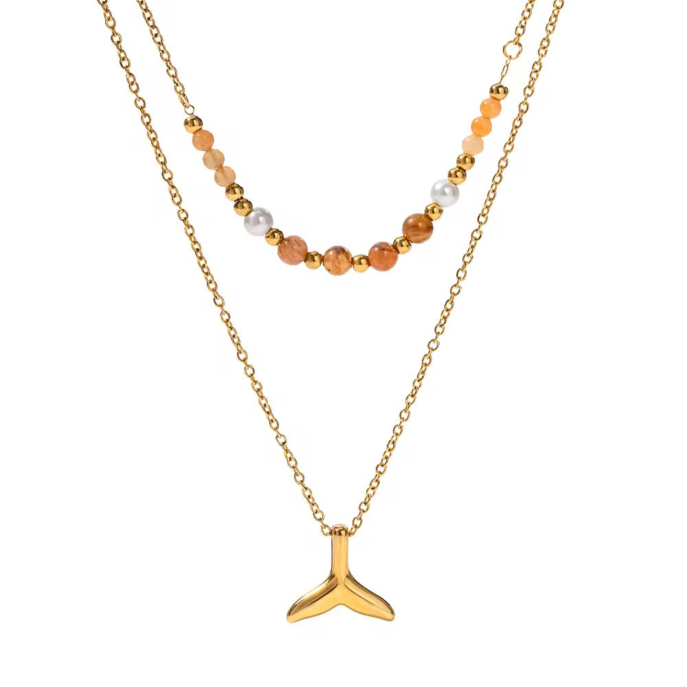 18K Whale Tail Beaded Necklace