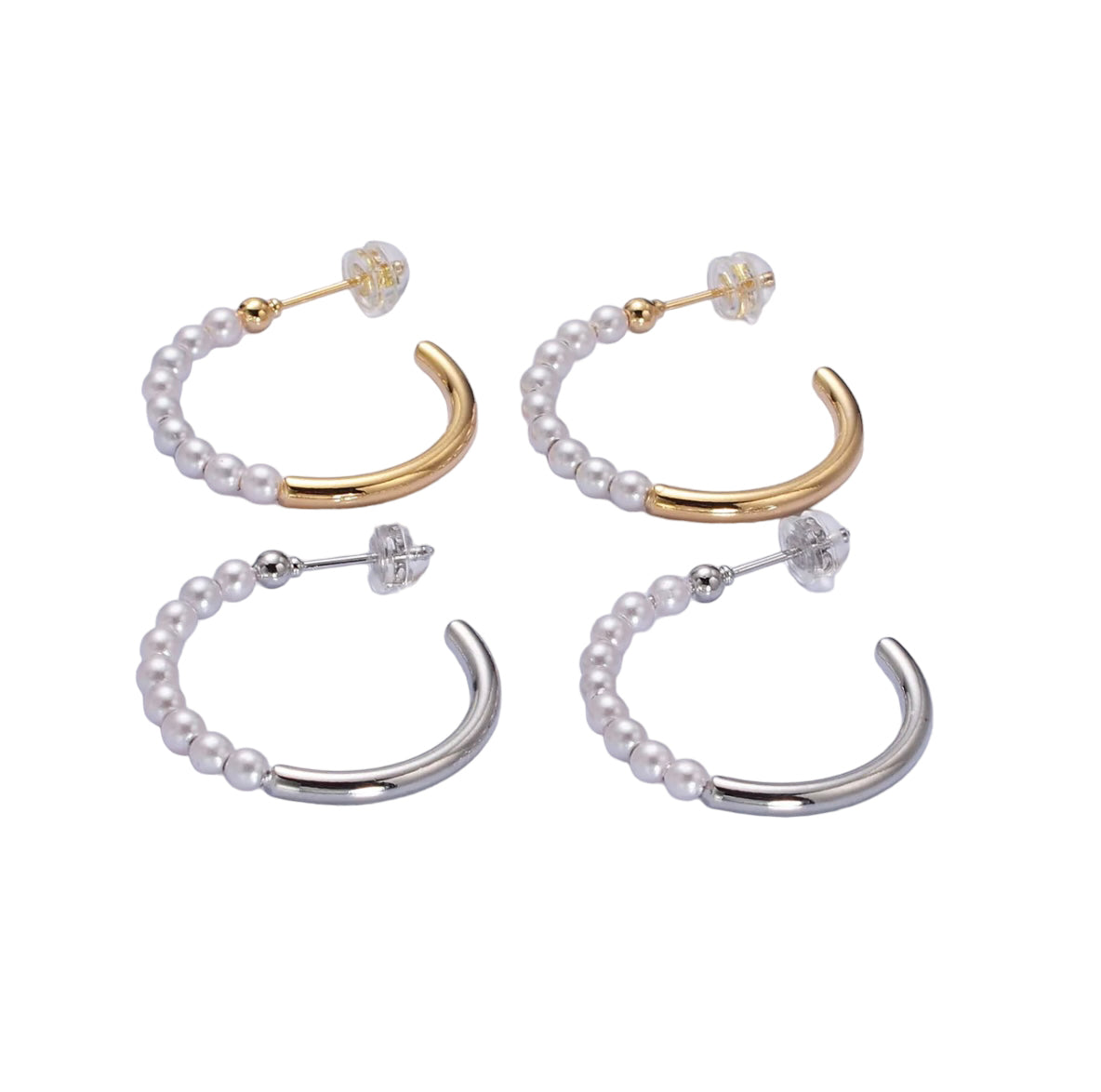 16K Gold Filled 25mm Half Pearl Hoop Earrings